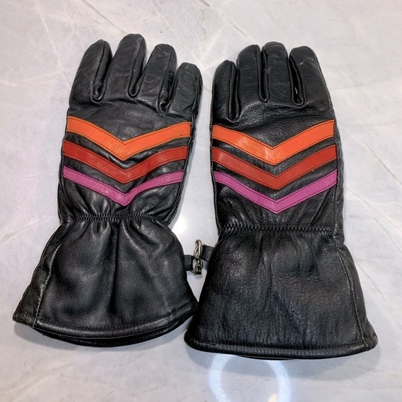 Vintage leather gloves with pop of colour stripes  fully lined - Picture 4 of 4